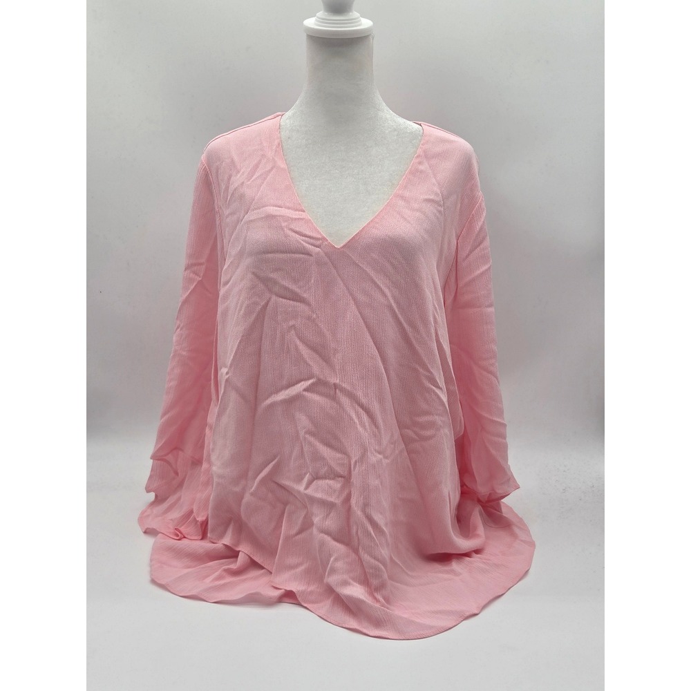 Karen Kane Pink V-Neck Tunic Top Size S 100% Rayon Made in USA 101-429